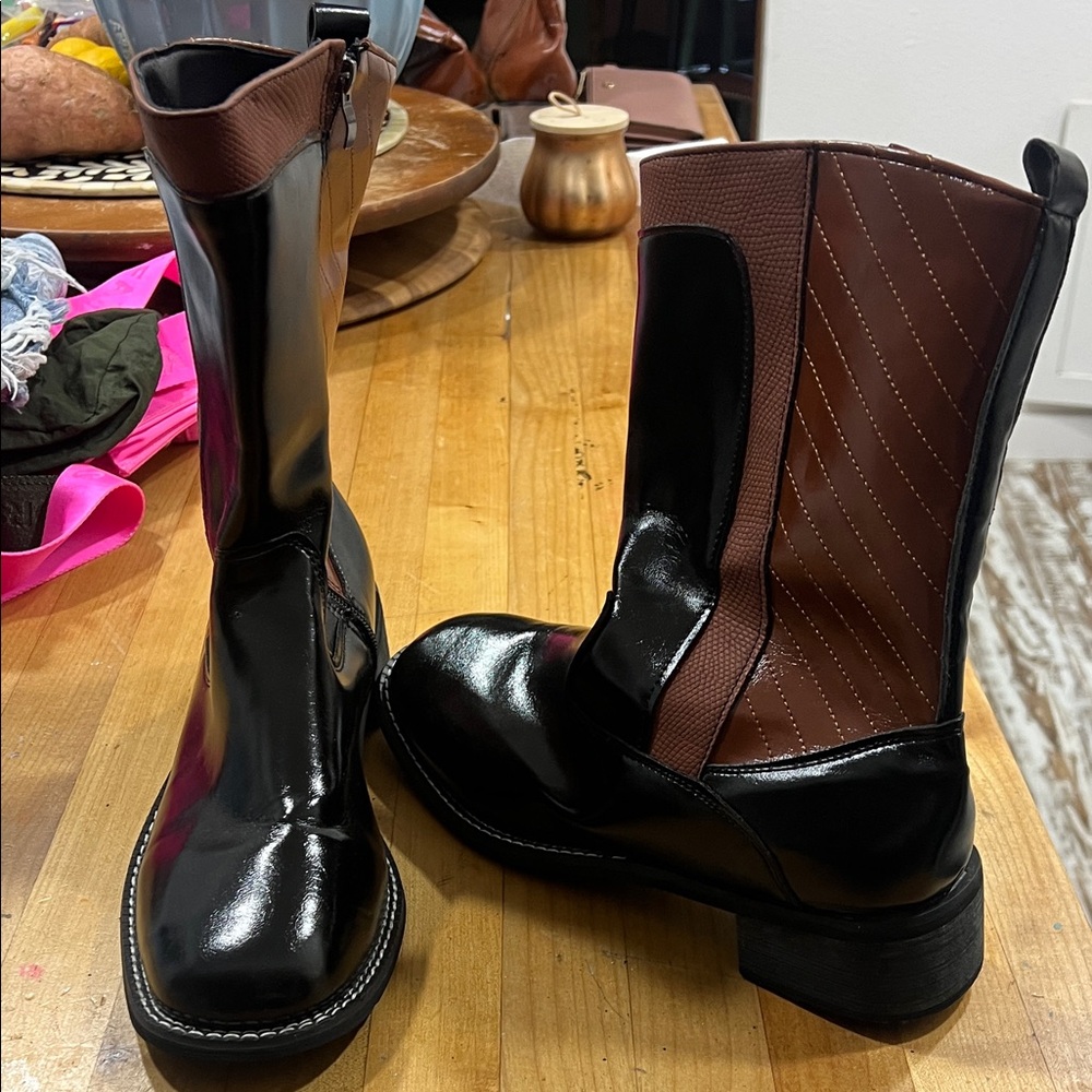 Black and Brown Leather Boots